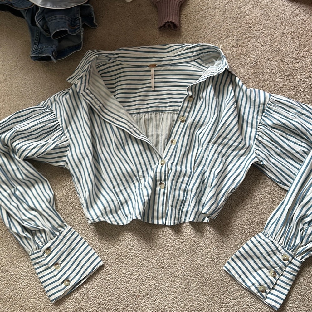 Free People x revolve striped crop button up